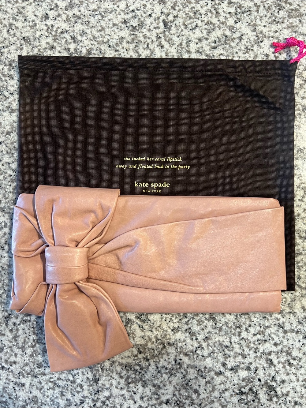 Kate Spade Evening Belles Gini Pink Lambskin Leather Bow Clutch - Pristine